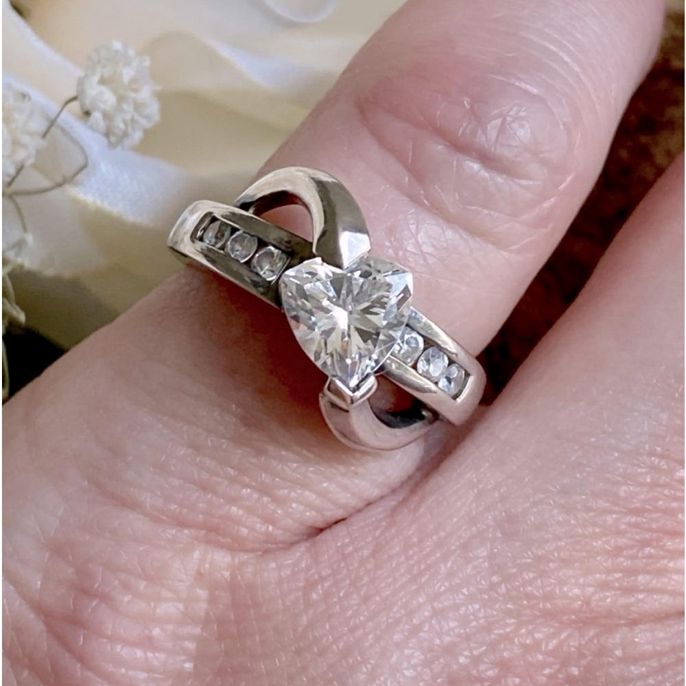 Vintage QVC Diamonique Sterling Silver Trillion Cut Stone Ring